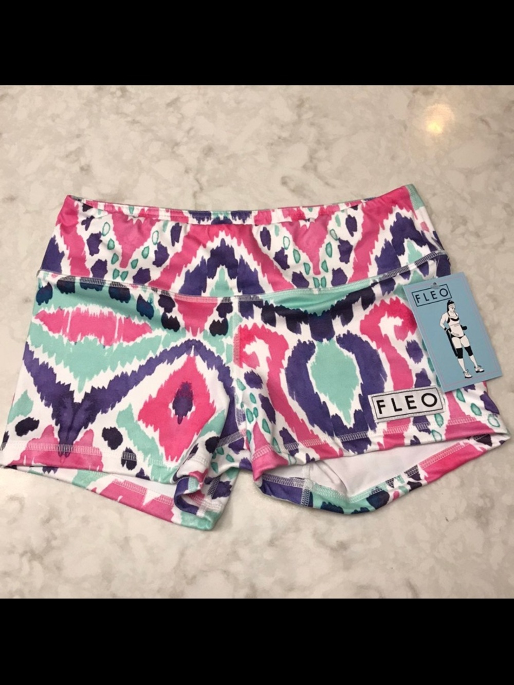 Fleo 3.25 style crossfit running gym shorts. Turquoise Water double lined print.